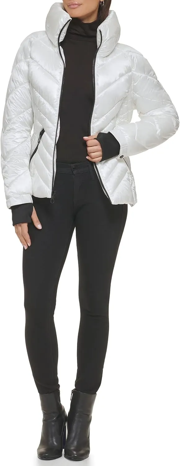 GUESS Women's Puffer Storm Cuffs Quilted, Transitional Jacket