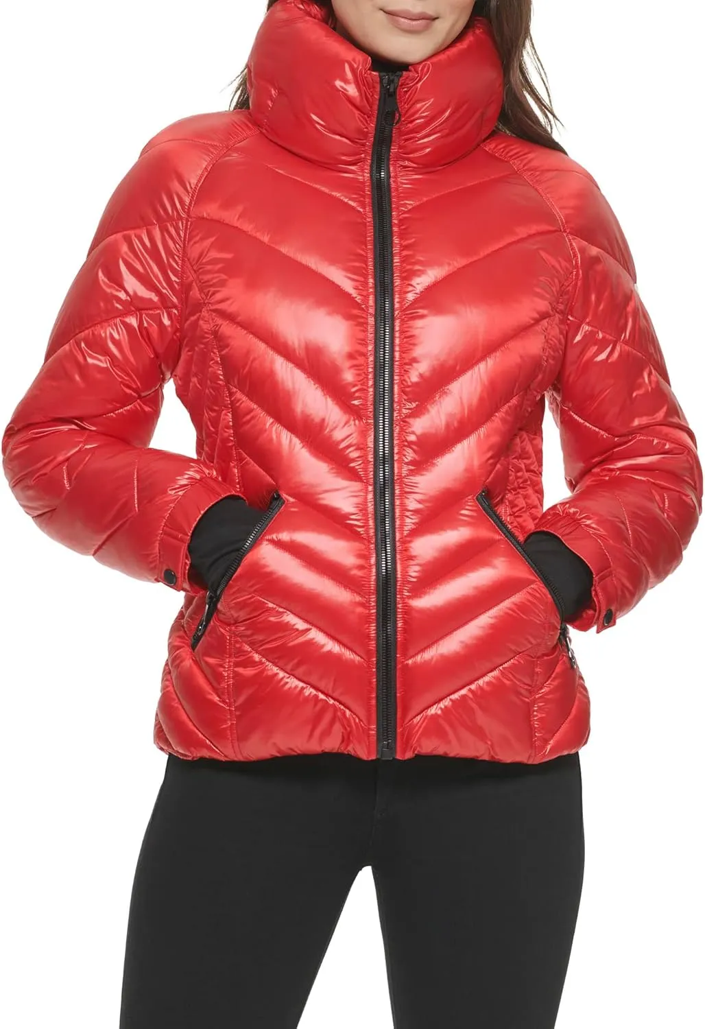GUESS Women's Puffer Storm Cuffs Quilted, Transitional Jacket