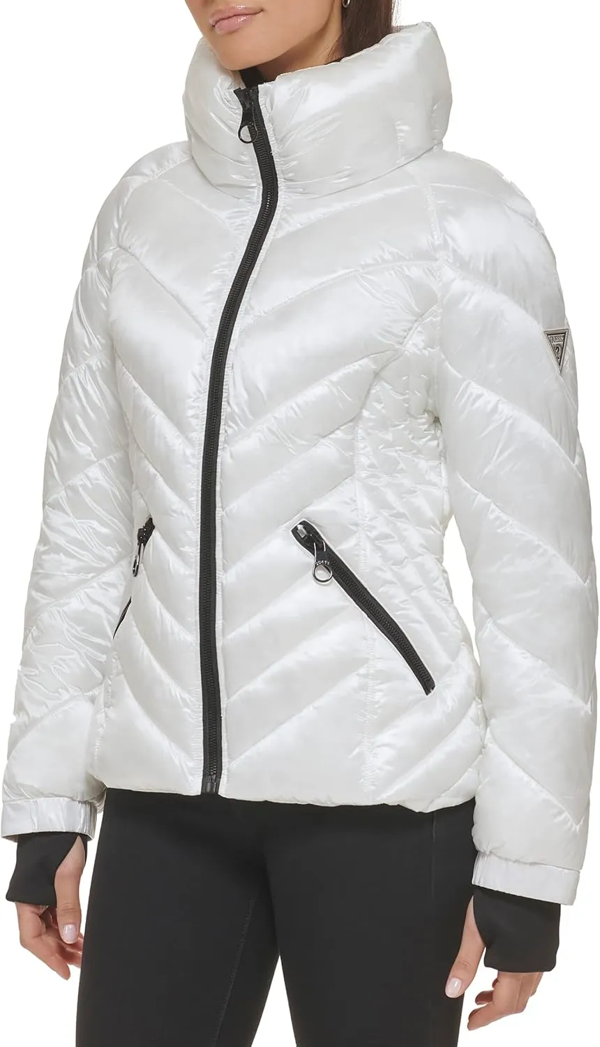 GUESS Women's Puffer Storm Cuffs Quilted, Transitional Jacket