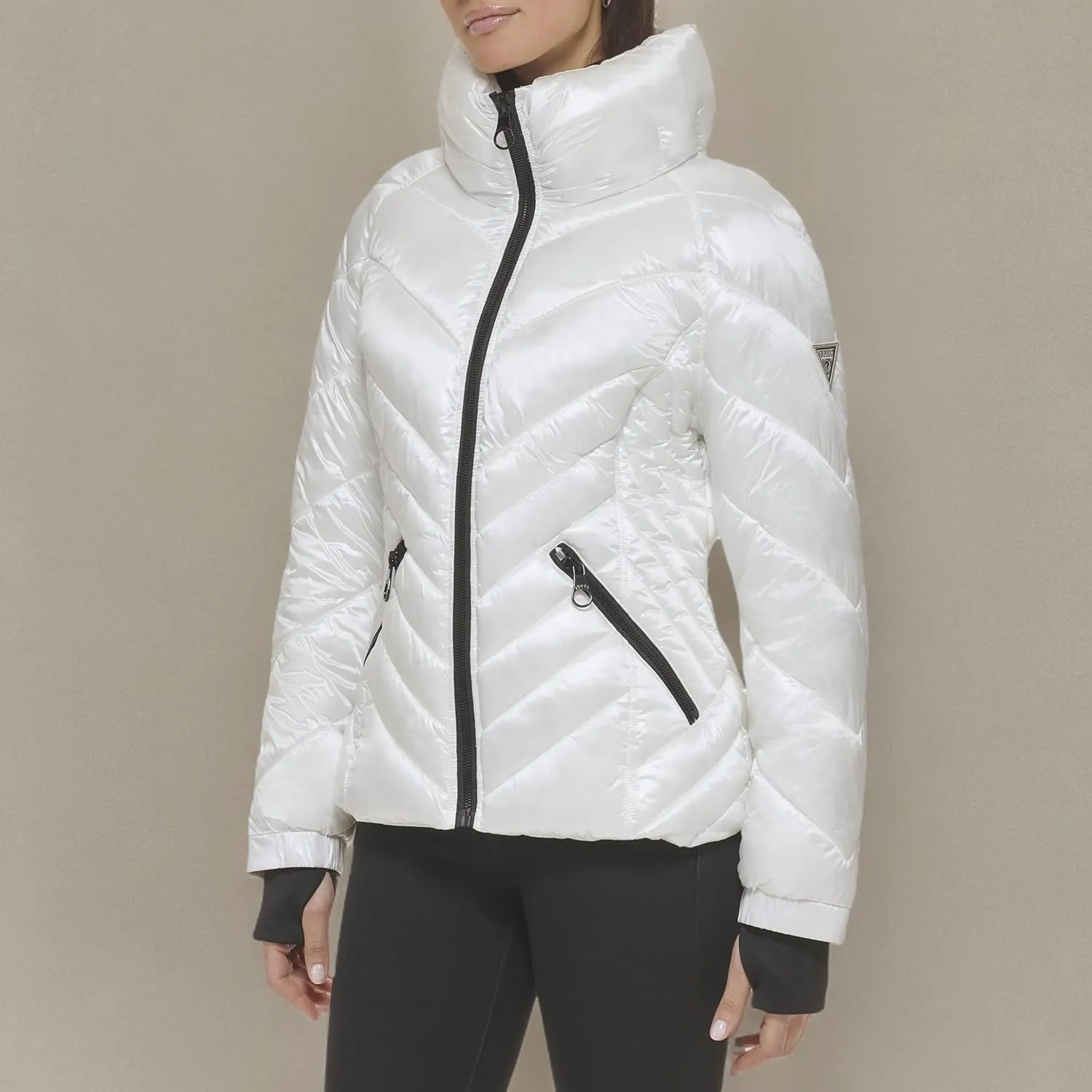 GUESS Women's Puffer Storm Cuffs Quilted, Transitional Jacket