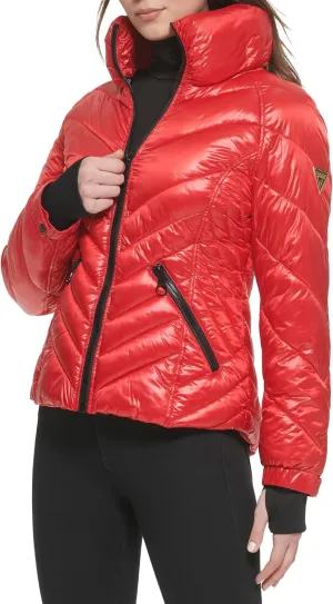 GUESS Women's Puffer Storm Cuffs Quilted, Transitional Jacket