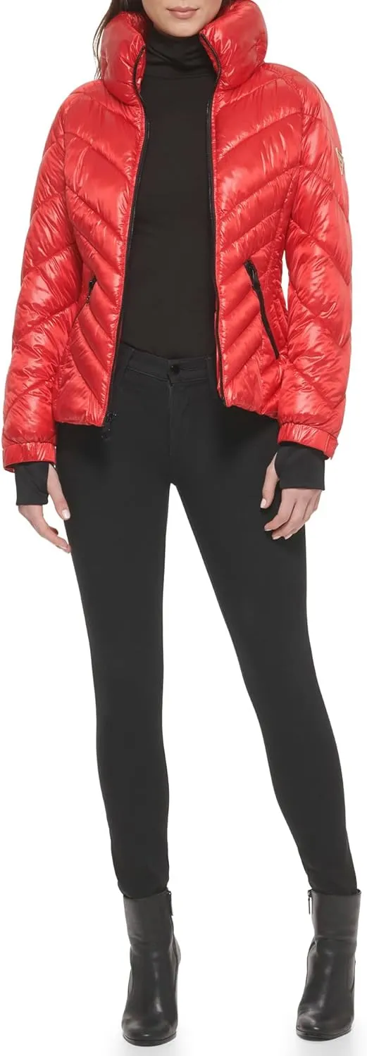 GUESS Women's Puffer Storm Cuffs Quilted, Transitional Jacket