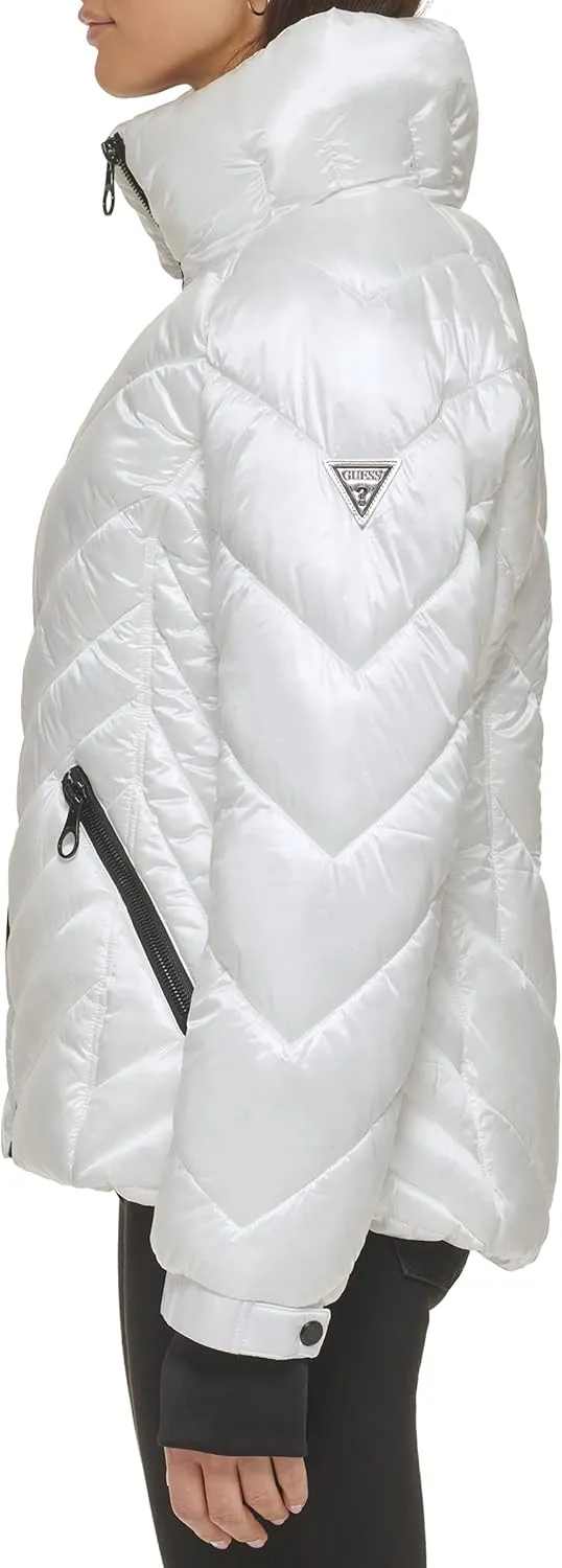 GUESS Women's Puffer Storm Cuffs Quilted, Transitional Jacket