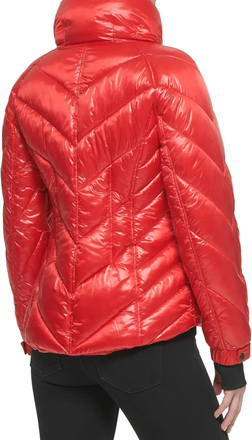 GUESS Women's Puffer Storm Cuffs Quilted, Transitional Jacket