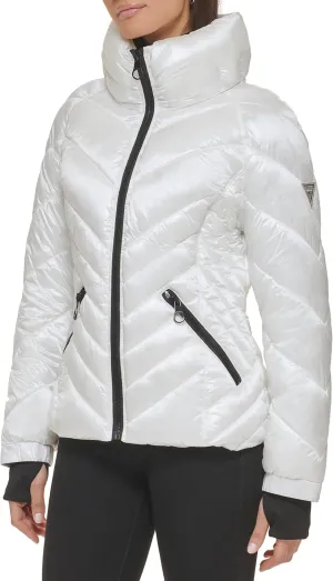 GUESS Women's Puffer Storm Cuffs Quilted, Transitional Jacket