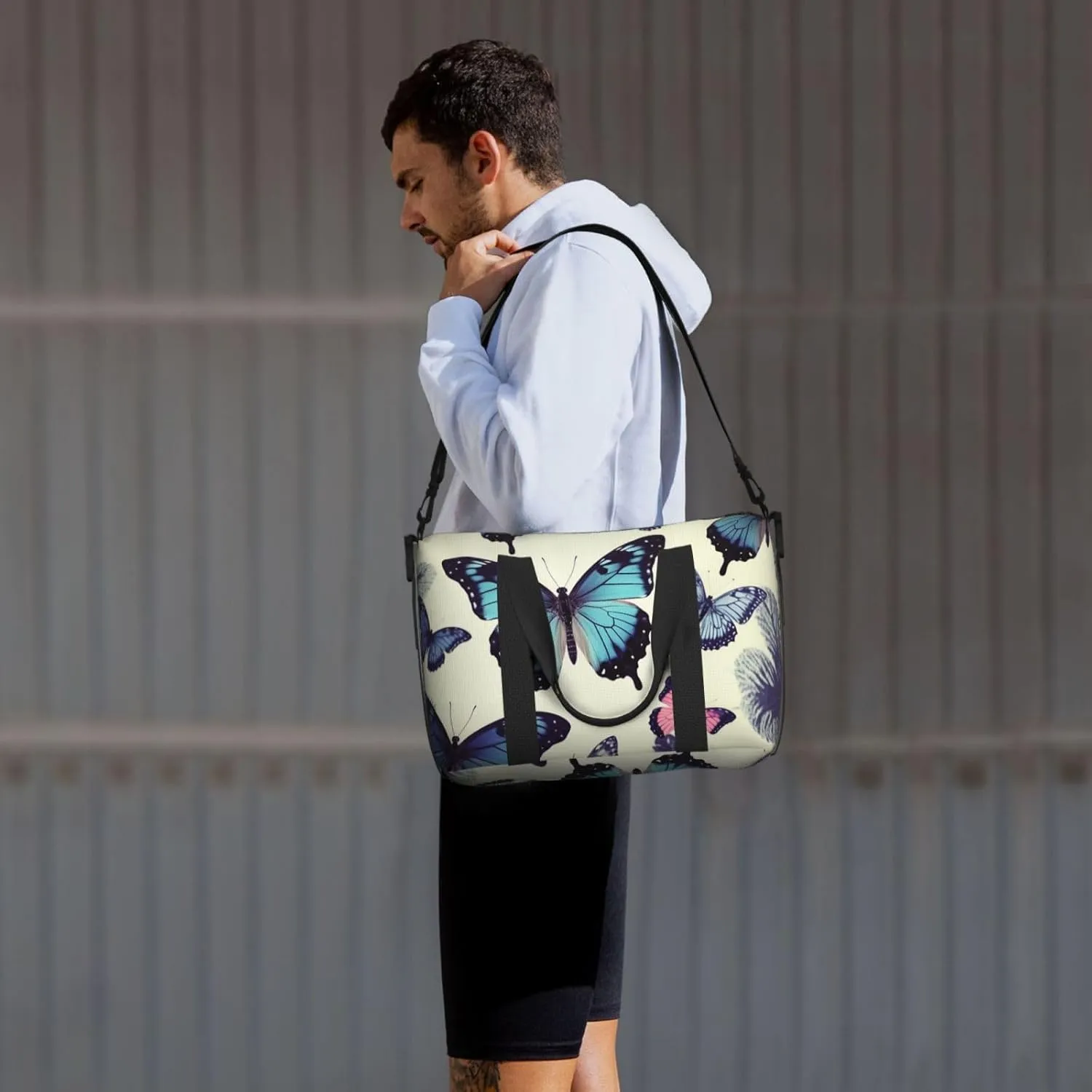 Gym Bags Small Beautiful Butterfly Duffel Bag Overnight Bag with Shoe Compartment Carryon Bag for Men Women