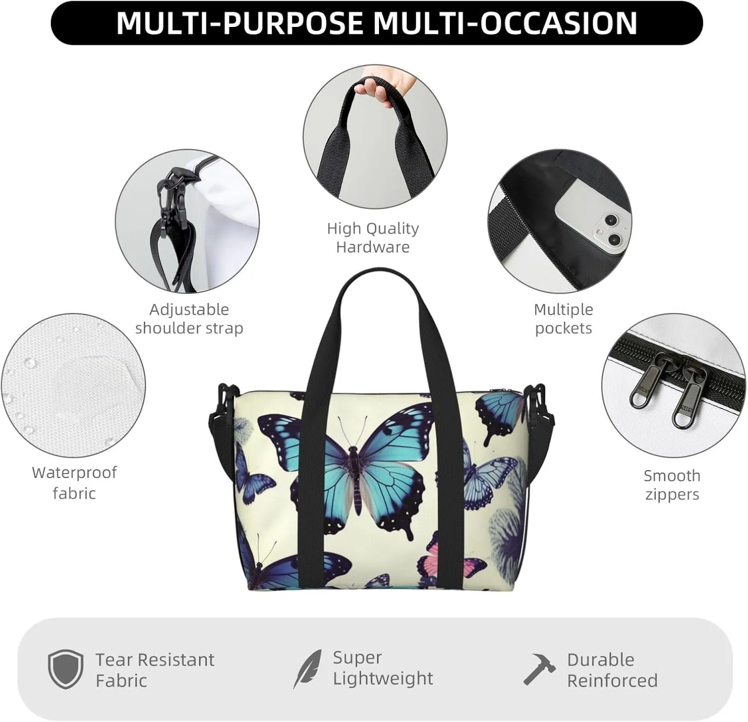 Gym Bags Small Beautiful Butterfly Duffel Bag Overnight Bag with Shoe Compartment Carryon Bag for Men Women