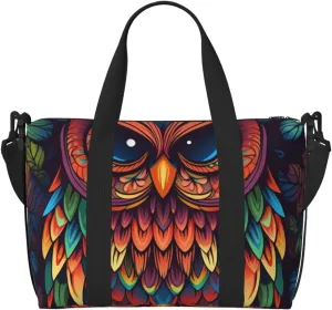 Gym Bags Small Color owl pattern Duffel Bag Overnight Bag with Shoe Compartment Carryon Bag for Men Women