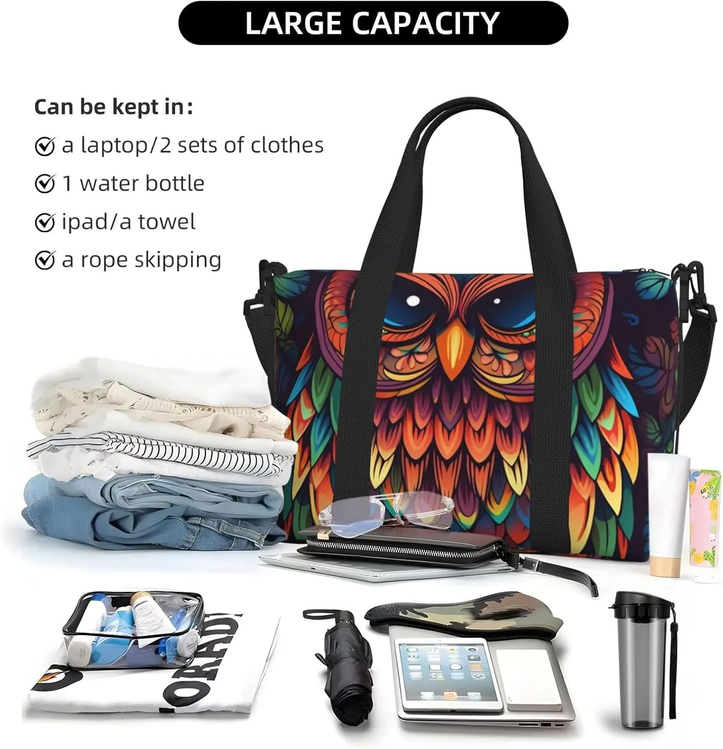Gym Bags Small Color owl pattern Duffel Bag Overnight Bag with Shoe Compartment Carryon Bag for Men Women