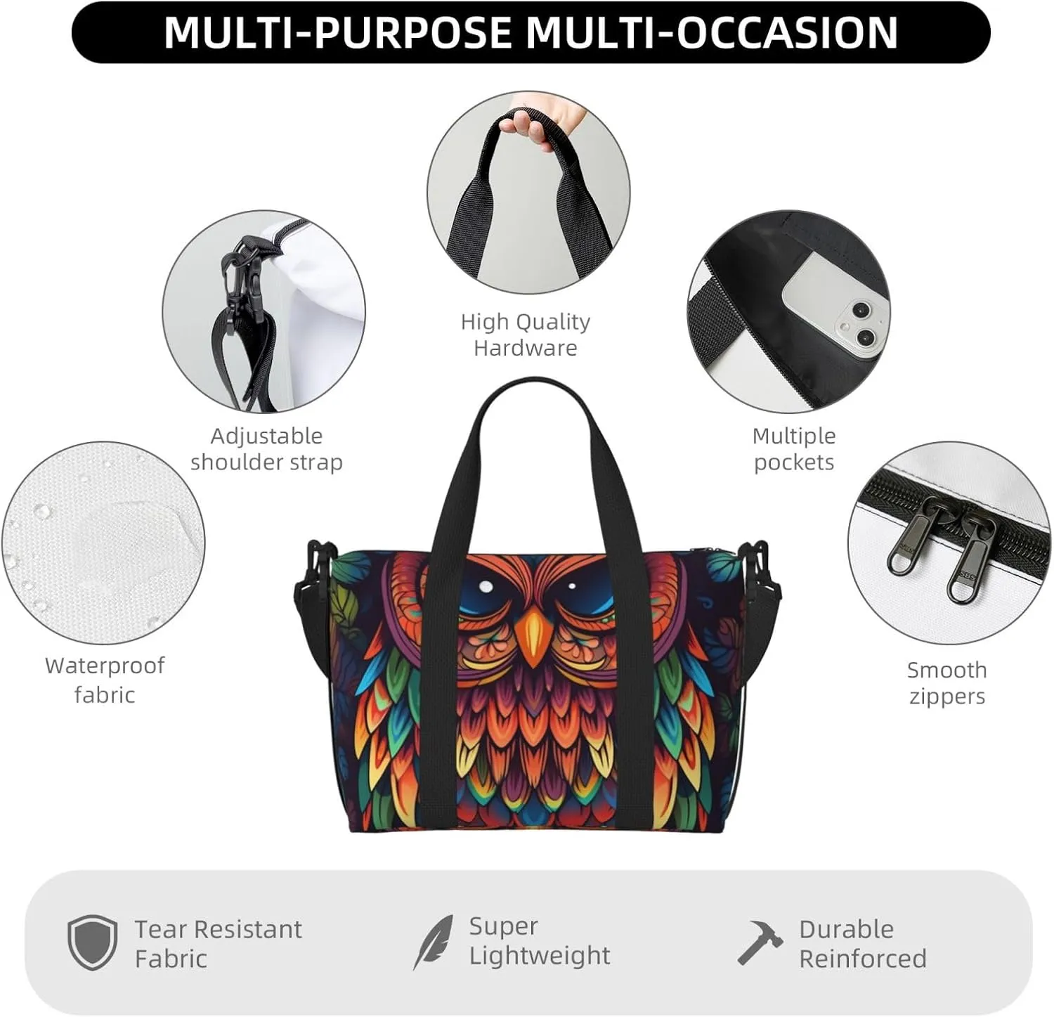 Gym Bags Small Color owl pattern Duffel Bag Overnight Bag with Shoe Compartment Carryon Bag for Men Women