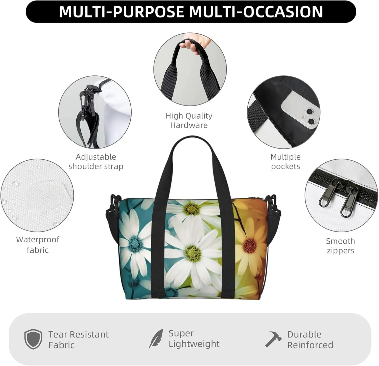 Gym Bags Small Daisy Flowers Duffel Bag Overnight Bag with Shoe Compartment Carryon Bag for Men Women