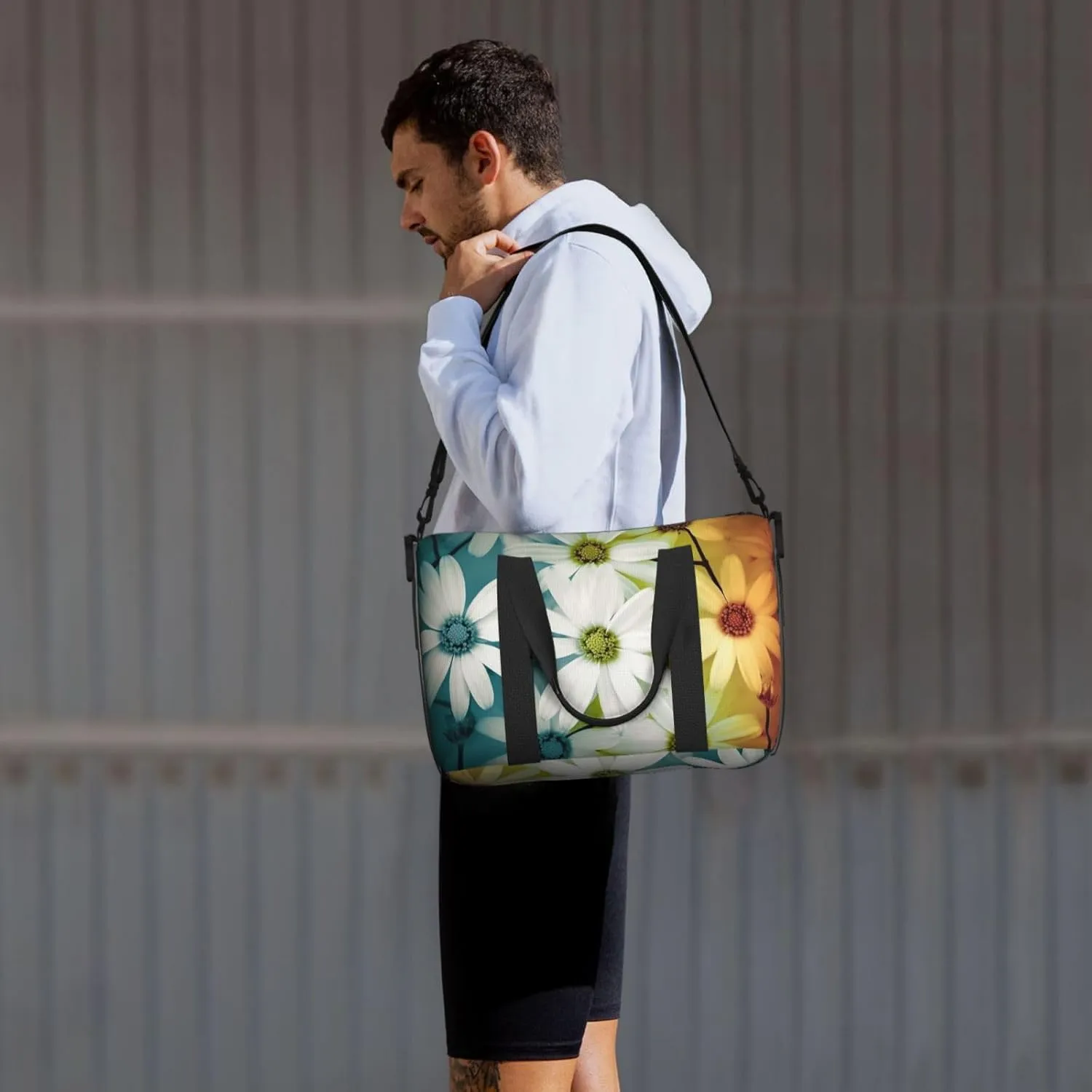 Gym Bags Small Daisy Flowers Duffel Bag Overnight Bag with Shoe Compartment Carryon Bag for Men Women