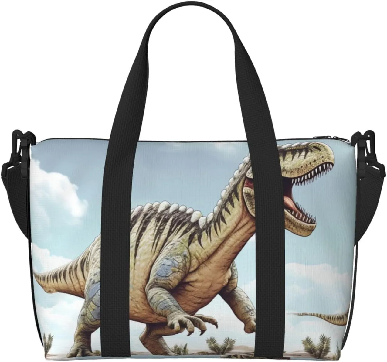 Gym Bags Small Dinosaur Walking Duffel Bag Overnight Bag with Shoe Compartment Carryon Bag for Men Women