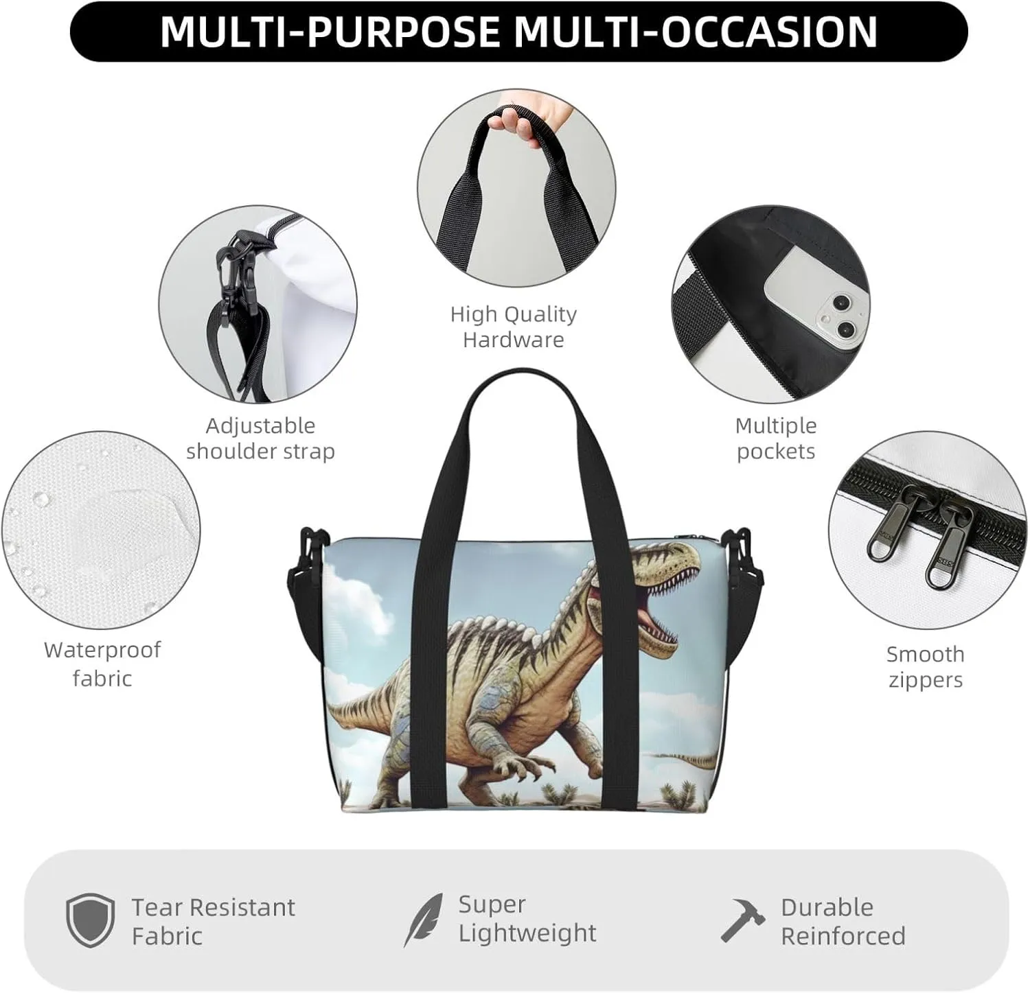 Gym Bags Small Dinosaur Walking Duffel Bag Overnight Bag with Shoe Compartment Carryon Bag for Men Women