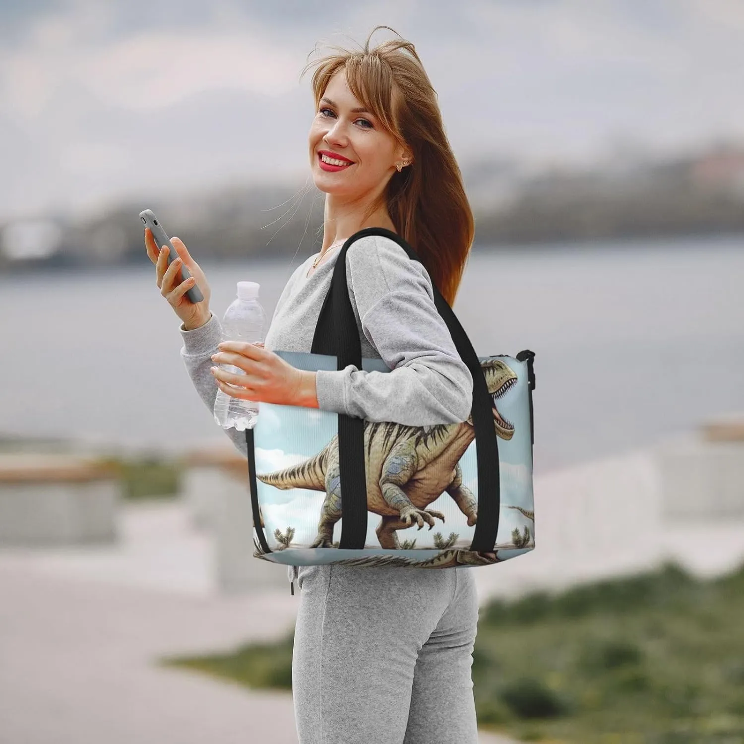 Gym Bags Small Dinosaur Walking Duffel Bag Overnight Bag with Shoe Compartment Carryon Bag for Men Women