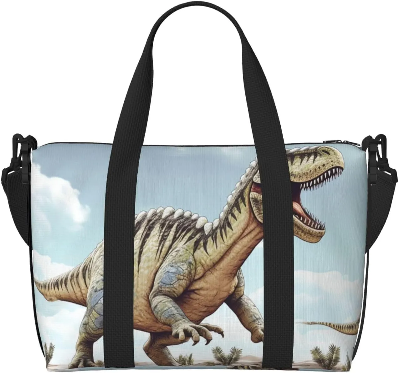 Gym Bags Small Dinosaur Walking Duffel Bag Overnight Bag with Shoe Compartment Carryon Bag for Men Women