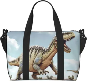 Gym Bags Small Dinosaur Walking Duffel Bag Overnight Bag with Shoe Compartment Carryon Bag for Men Women