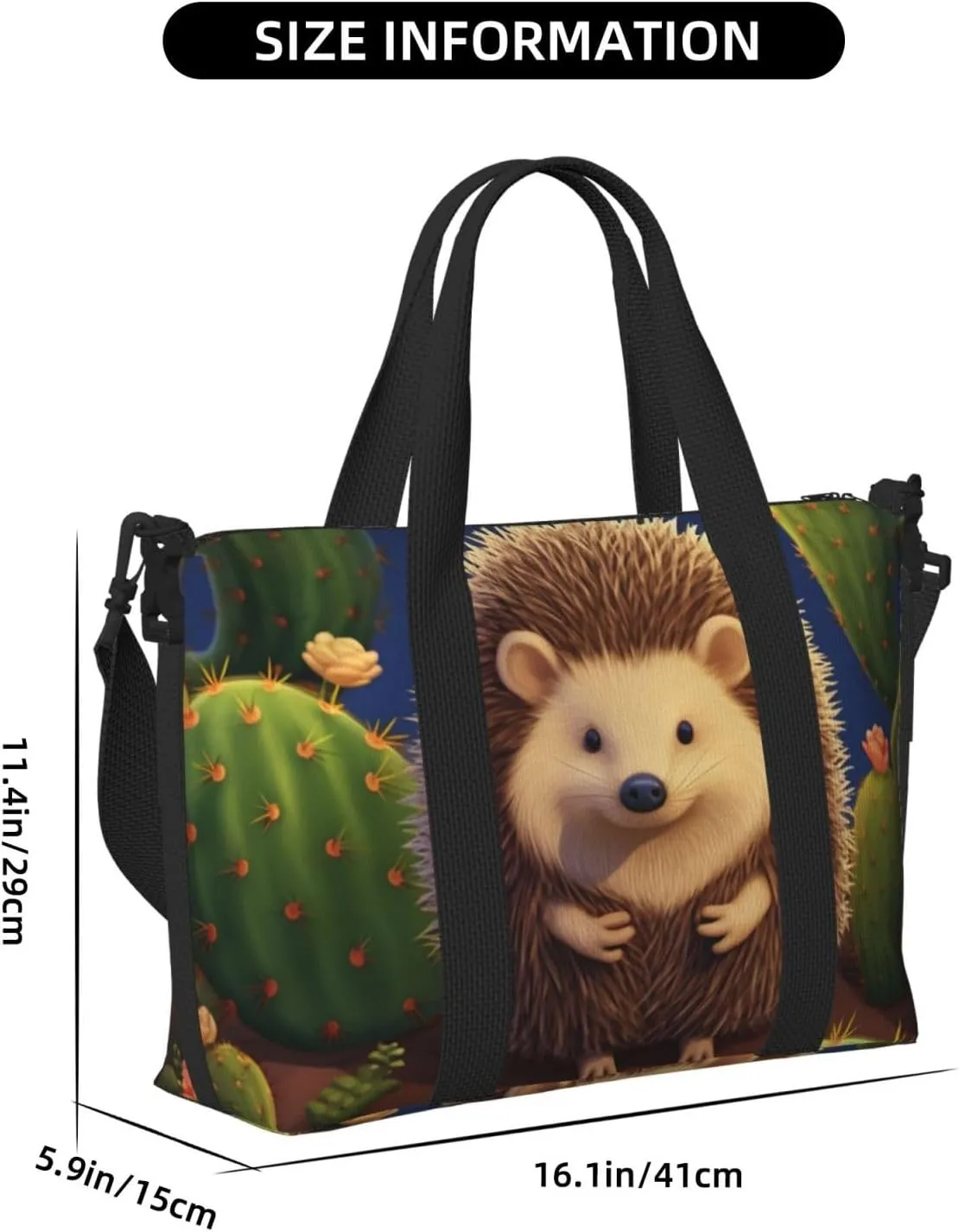 Gym Bags Small Hedgehog Cactus Duffel Bag Overnight Bag with Shoe Compartment Carryon Bag for Men Women