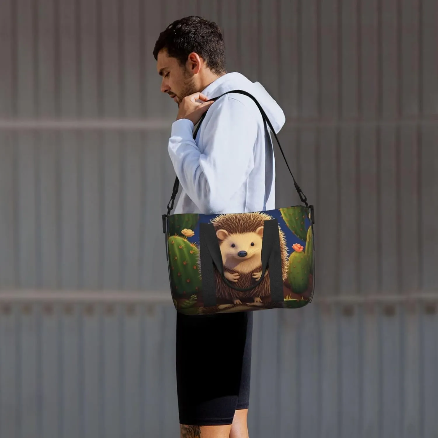 Gym Bags Small Hedgehog Cactus Duffel Bag Overnight Bag with Shoe Compartment Carryon Bag for Men Women