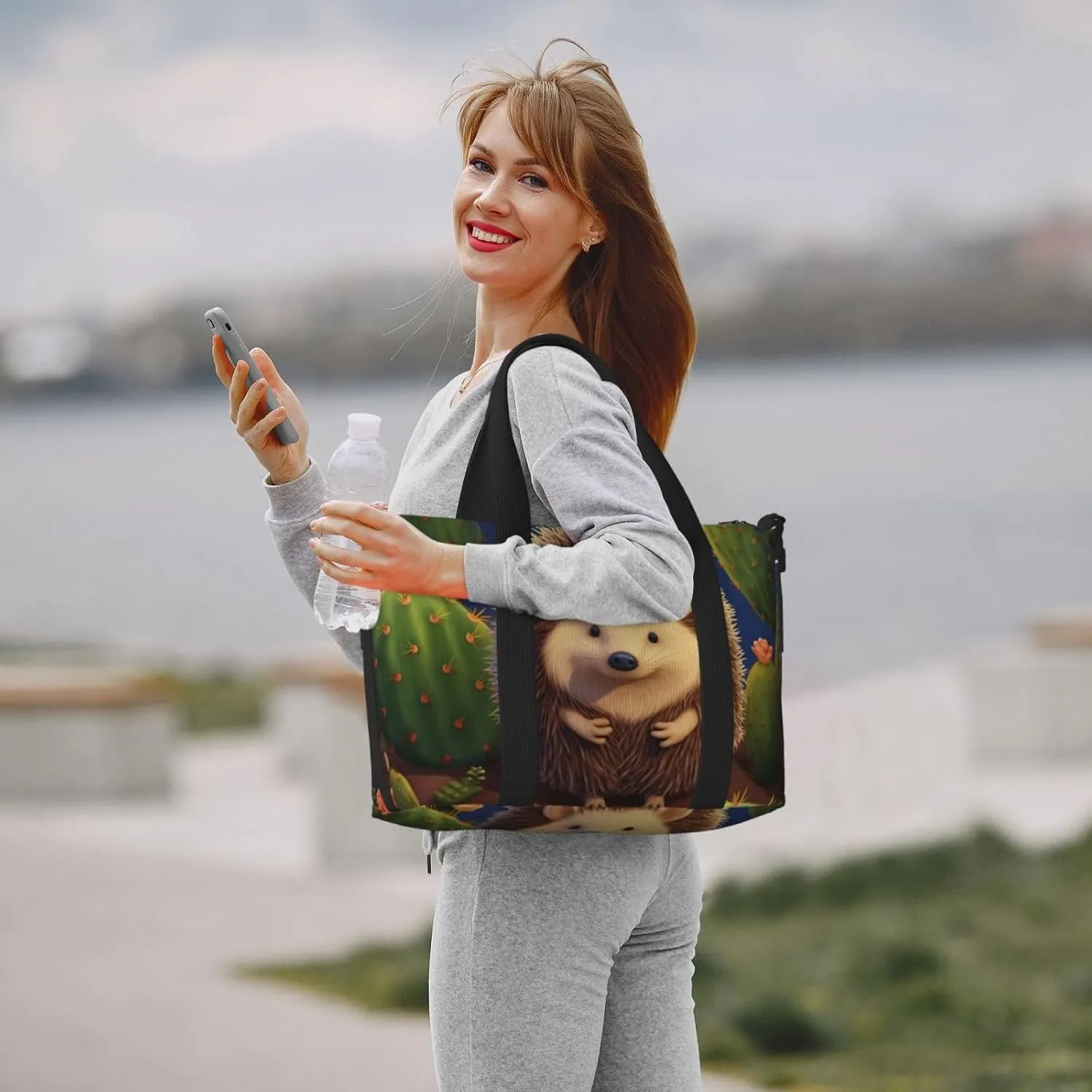 Gym Bags Small Hedgehog Cactus Duffel Bag Overnight Bag with Shoe Compartment Carryon Bag for Men Women