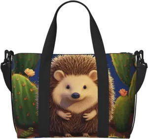 Gym Bags Small Hedgehog Cactus Duffel Bag Overnight Bag with Shoe Compartment Carryon Bag for Men Women