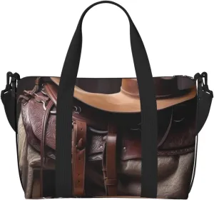 Gym Bags Small Horse Saddle with Cowboy Hat Duffel Bag Overnight Bag with Shoe Compartment Carryon Bag for Men Women