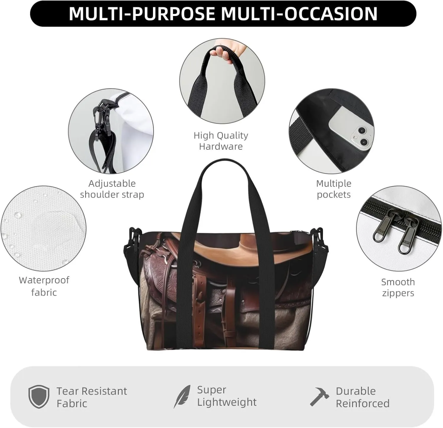 Gym Bags Small Horse Saddle with Cowboy Hat Duffel Bag Overnight Bag with Shoe Compartment Carryon Bag for Men Women