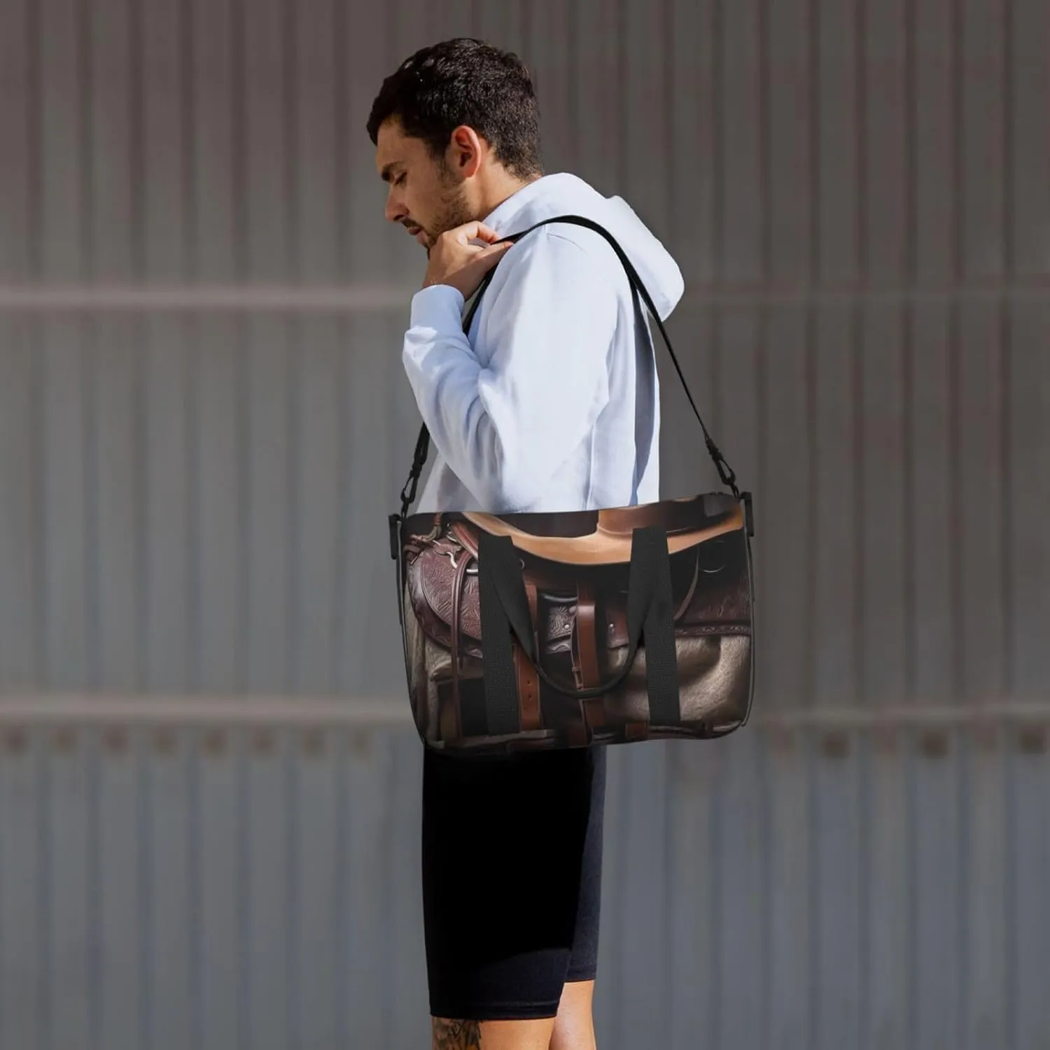 Gym Bags Small Horse Saddle with Cowboy Hat Duffel Bag Overnight Bag with Shoe Compartment Carryon Bag for Men Women