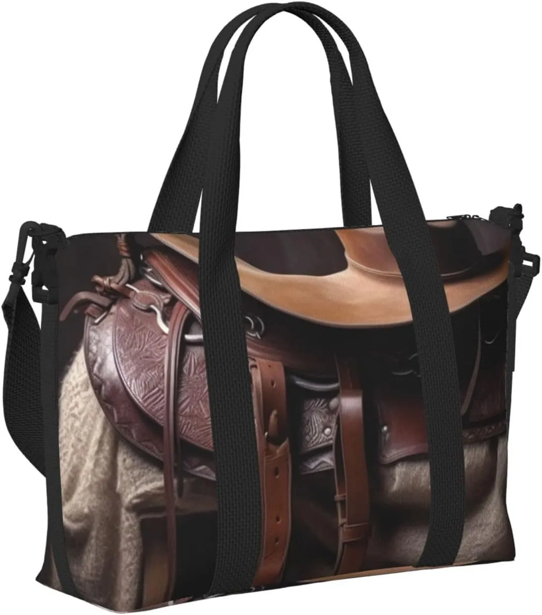 Gym Bags Small Horse Saddle with Cowboy Hat Duffel Bag Overnight Bag with Shoe Compartment Carryon Bag for Men Women