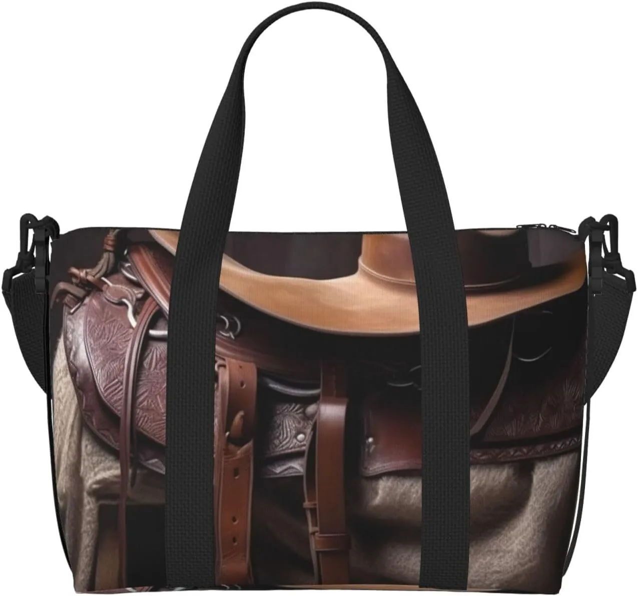 Gym Bags Small Horse Saddle with Cowboy Hat Duffel Bag Overnight Bag with Shoe Compartment Carryon Bag for Men Women
