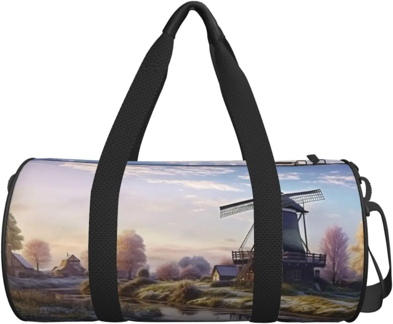 Gym Bags Small Windmill Landscape Duffel Bag Overnight Bag with Shoe Compartment Carryon Bag for Men Women