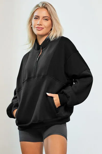Half Zip Dropped Shoulder Sweatshirts