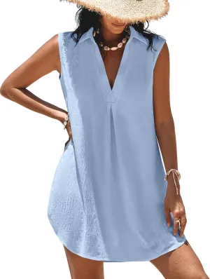 Halife Womens Sleeveless Swimsuit Coverup V Neck Bathing Suit Cover Ups Summer Swimwear Bikini Beach Cover Up Dress