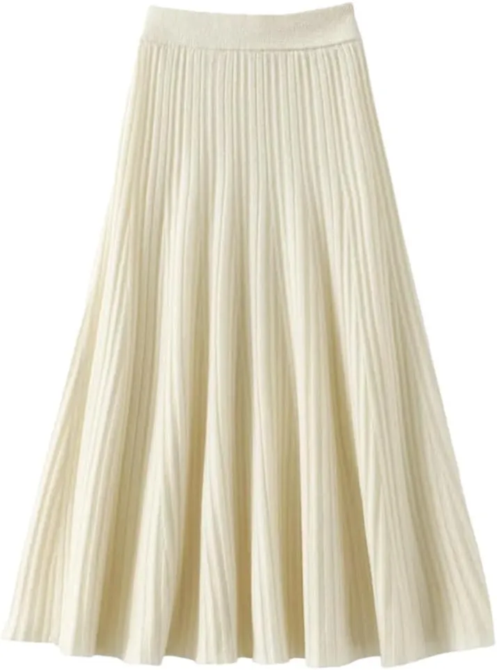 Hamthuit Women's High Waist Pleated Skirt Wool Midi Skirt Thick A-Line Ladies Autumn
