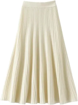 Hamthuit Women's High Waist Pleated Skirt Wool Midi Skirt Thick A-Line Ladies Autumn