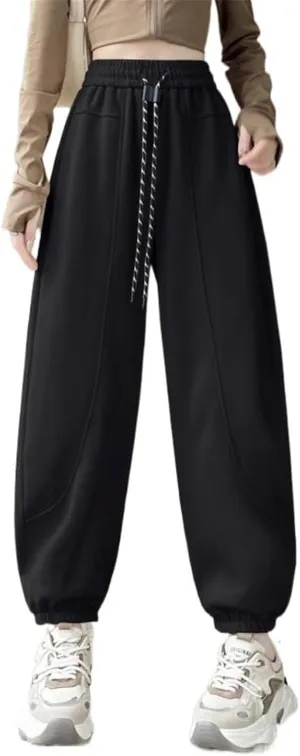 Harem Pants for Women Autumn Winter Elastic Waist high-Waisted Fleece Lining Sporty Casual Sweatpants