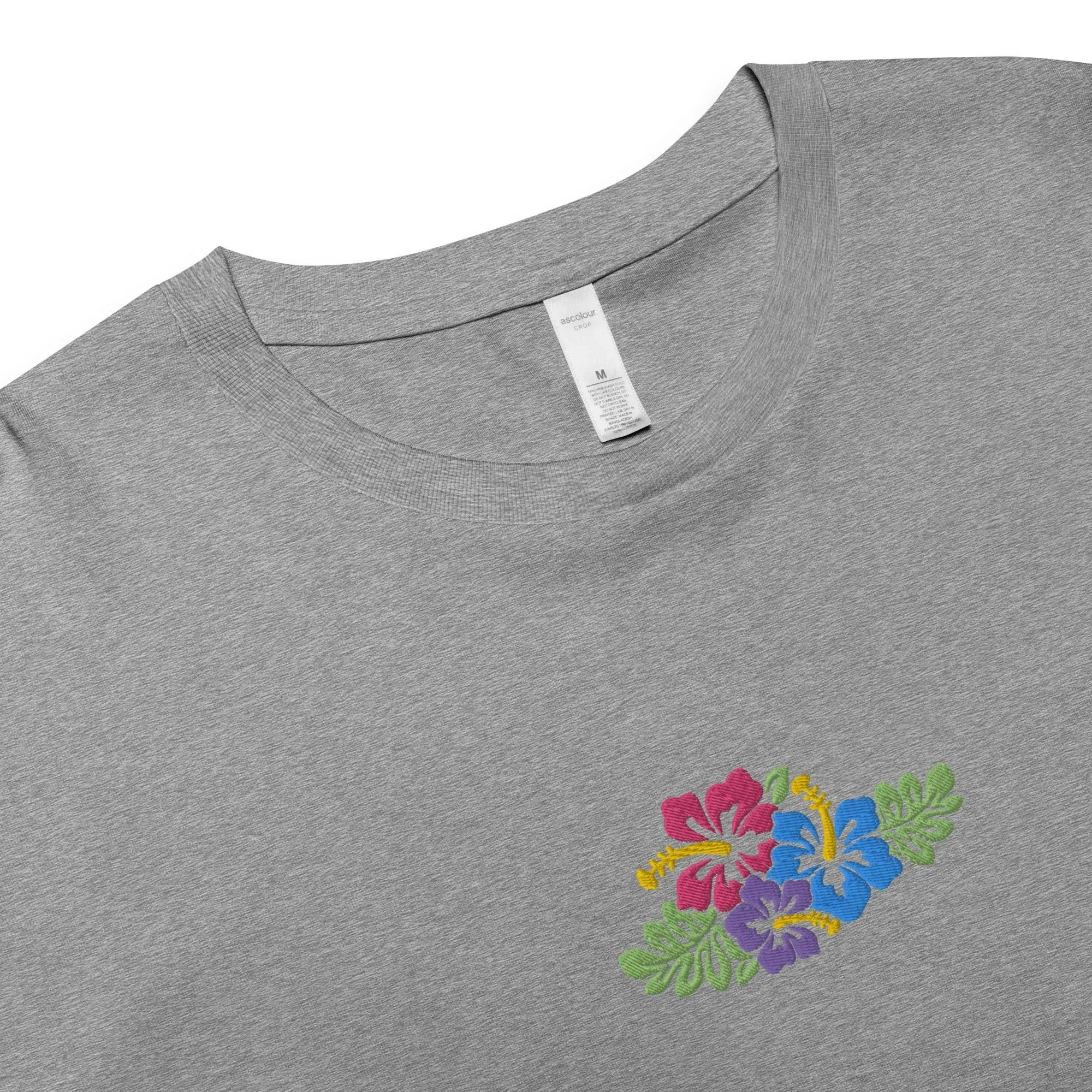 Hawaiian Tropical Leaves Embroidered Cropped T-Shirt