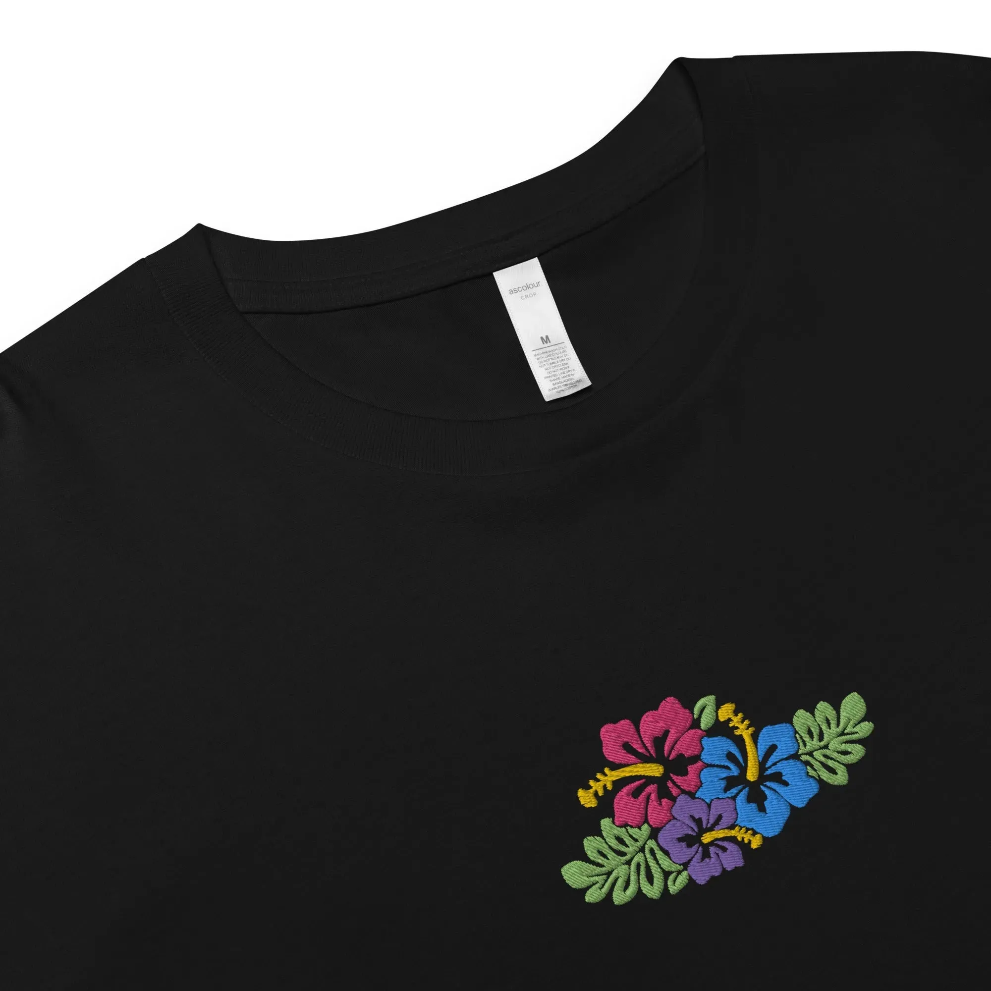 Hawaiian Tropical Leaves Embroidered Cropped T-Shirt