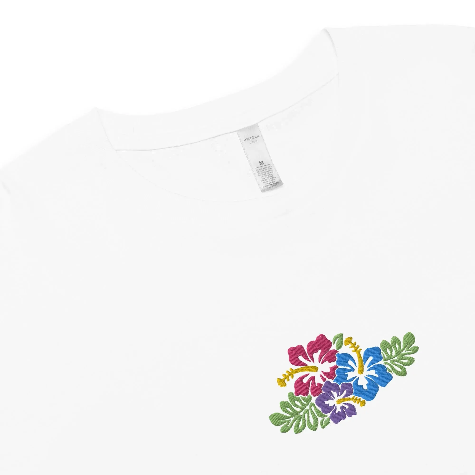 Hawaiian Tropical Leaves Embroidered Cropped T-Shirt