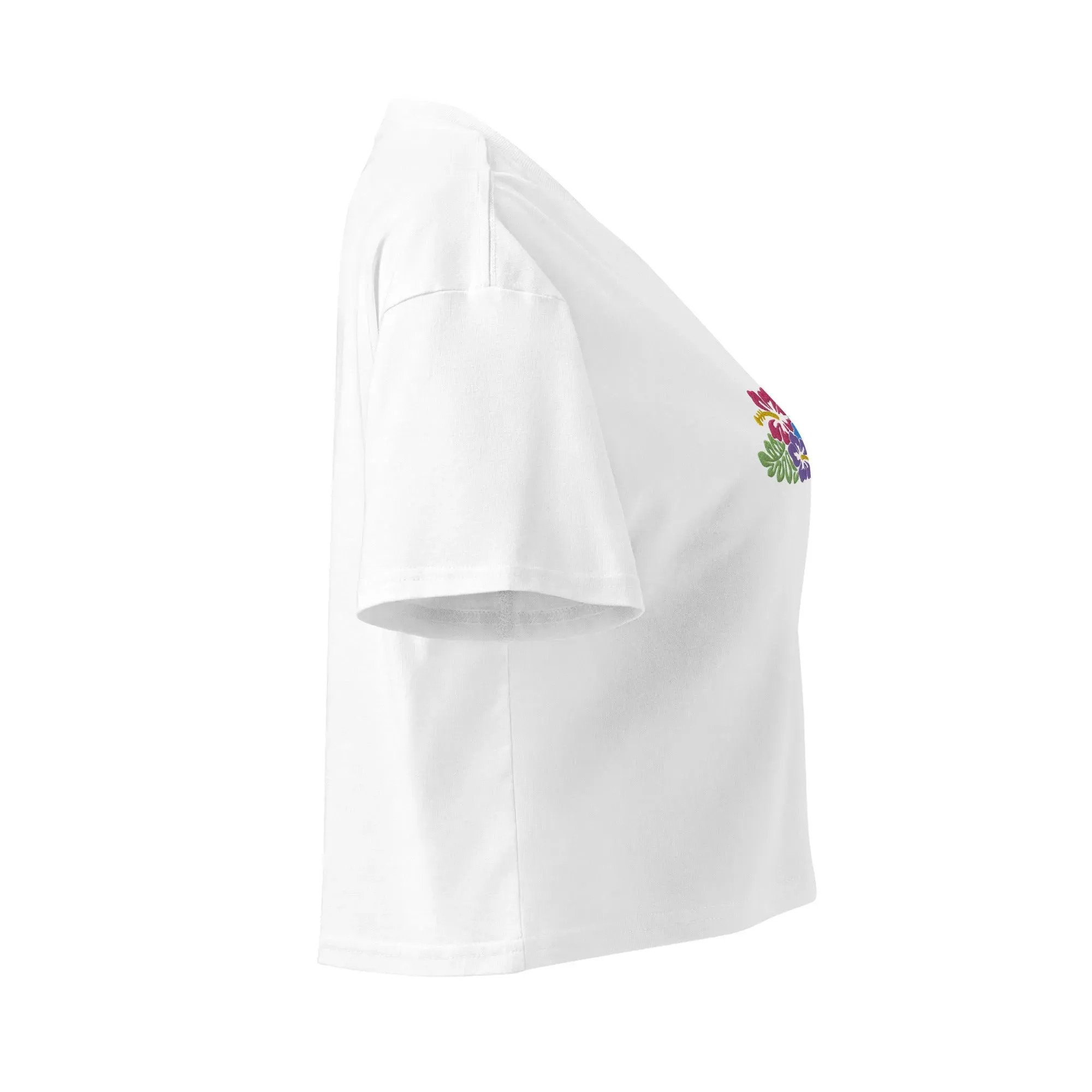 Hawaiian Tropical Leaves Embroidered Cropped T-Shirt