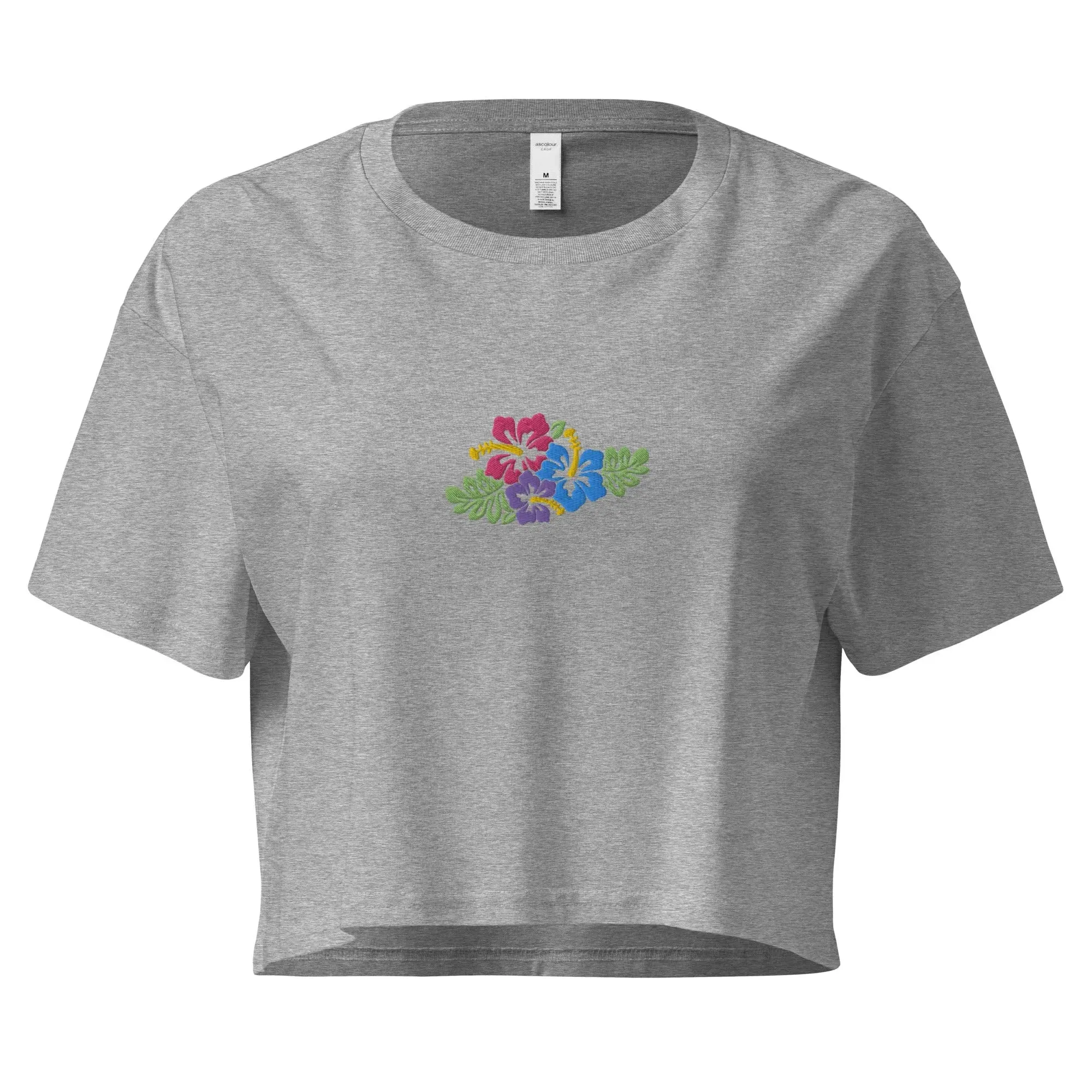 Hawaiian Tropical Leaves Embroidered Cropped T-Shirt