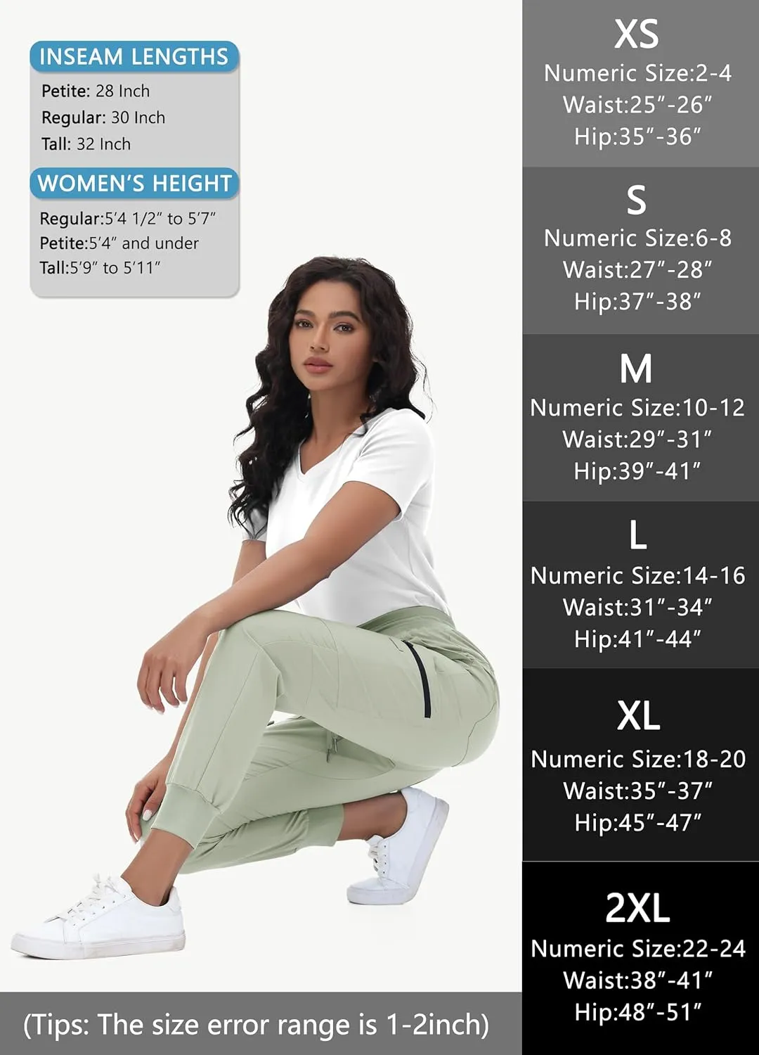 High Waisted Jogger Style Scrub Pants for Women - 8 Pockets Medical Bottoms Tapered Yoga Waistband Ribbed Ankle Cuffs