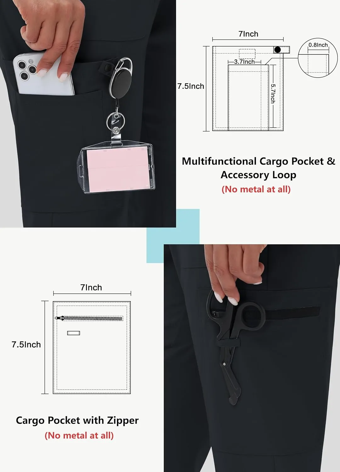 High Waisted Jogger Style Scrub Pants for Women - 8 Pockets Medical Bottoms Tapered Yoga Waistband Ribbed Ankle Cuffs