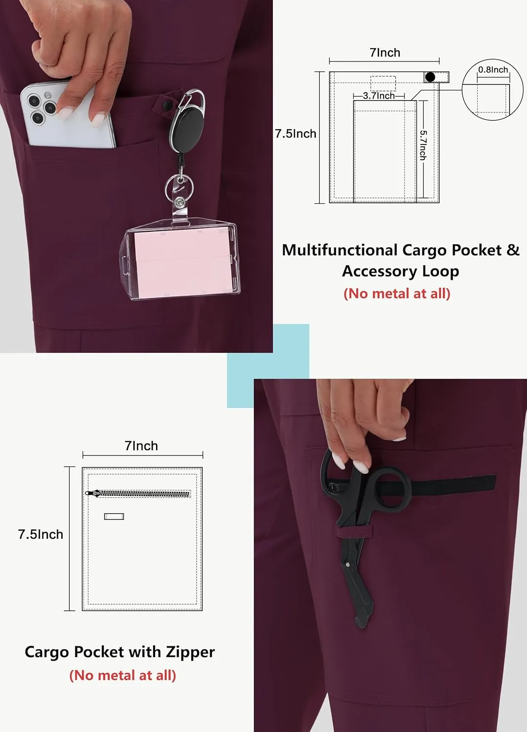 High Waisted Jogger Style Scrub Pants for Women - 8 Pockets Medical Bottoms Tapered Yoga Waistband Ribbed Ankle Cuffs