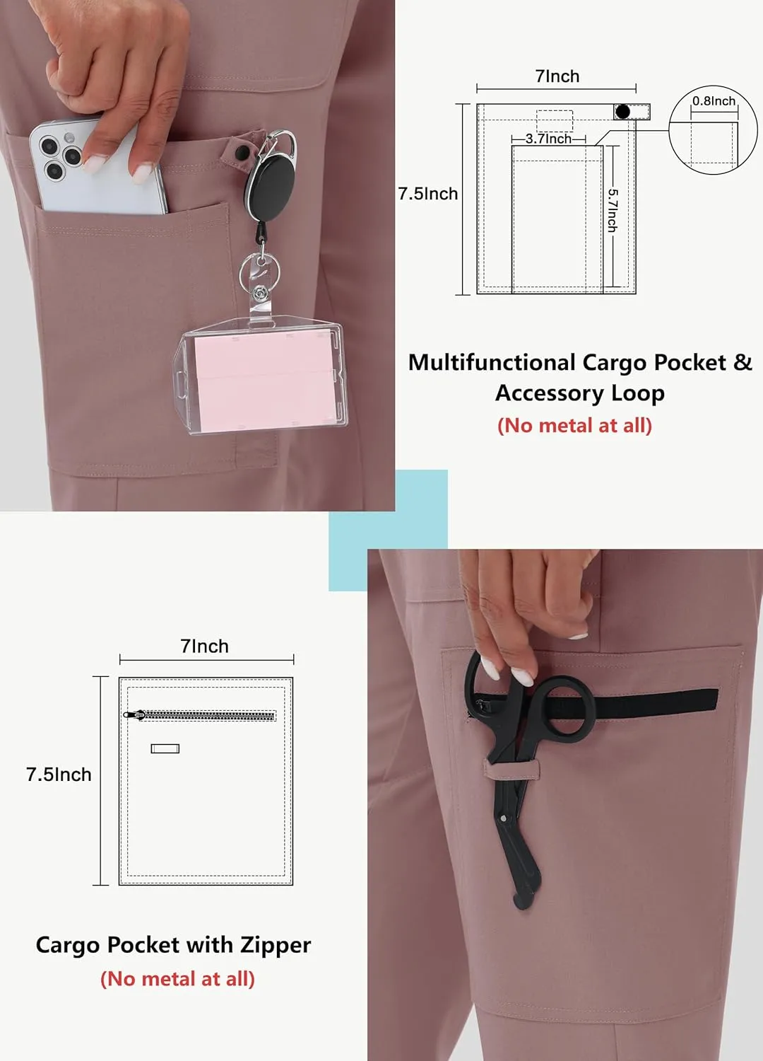 High Waisted Jogger Style Scrub Pants for Women - 8 Pockets Medical Bottoms Tapered Yoga Waistband Ribbed Ankle Cuffs