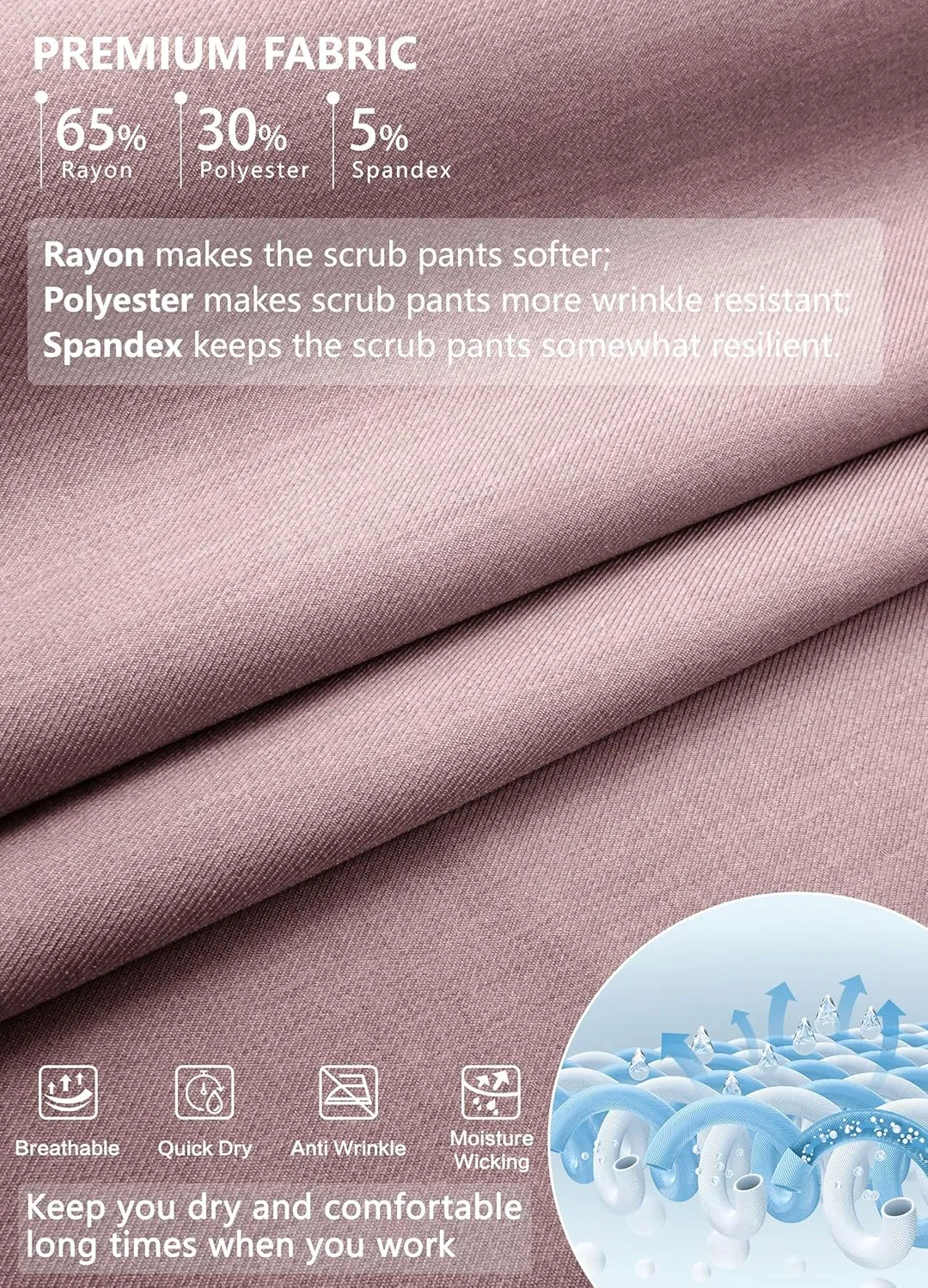 High Waisted Jogger Style Scrub Pants for Women - 8 Pockets Medical Bottoms Tapered Yoga Waistband Ribbed Ankle Cuffs