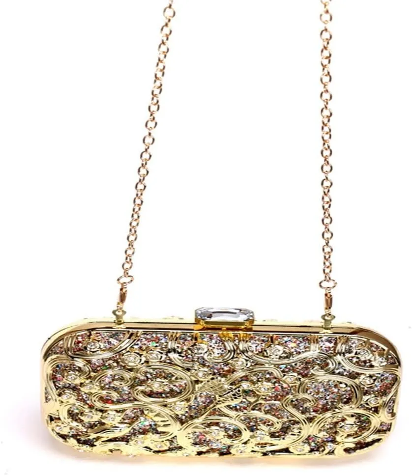 Hollow Out Women Evening Bags Sequined Wedding Party Clutches Small Chain Shoulder Lady Handbags Purse