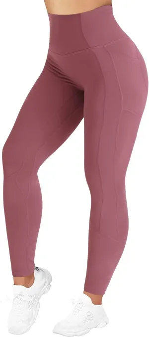 Hopgo Women's High Waisted Yoga Pants 7/8 Length Leggings with Pockets Tummy Control Workout Leggings