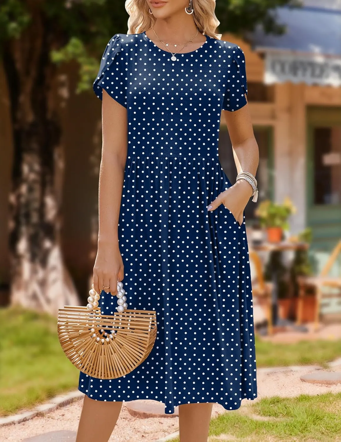 HOTOUCH Women's Summer Short Sleeve A-Line Midi Dresses Casual Floral T-Shirt Dress Flowy Beach Sundress with Pockets