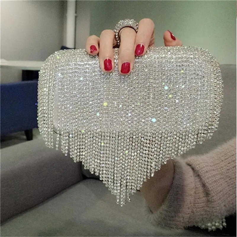HUFFA Female Evening Bag Clutches, Small Portable Rhinestone Tassels Handbag Purse Nice Gift for Women (Color : Black)